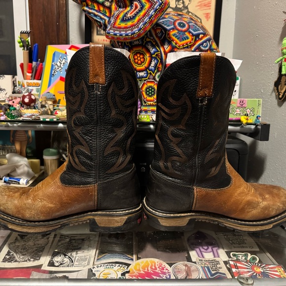 Men's Western Black & Brown Leather Cowboy Boots Sz 13 - Picture 4 of 6